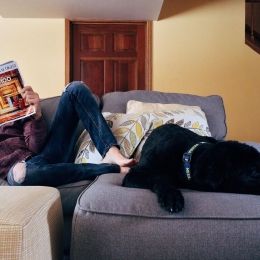 Una persona tumbada en el sofá con su perro. Pixabay.