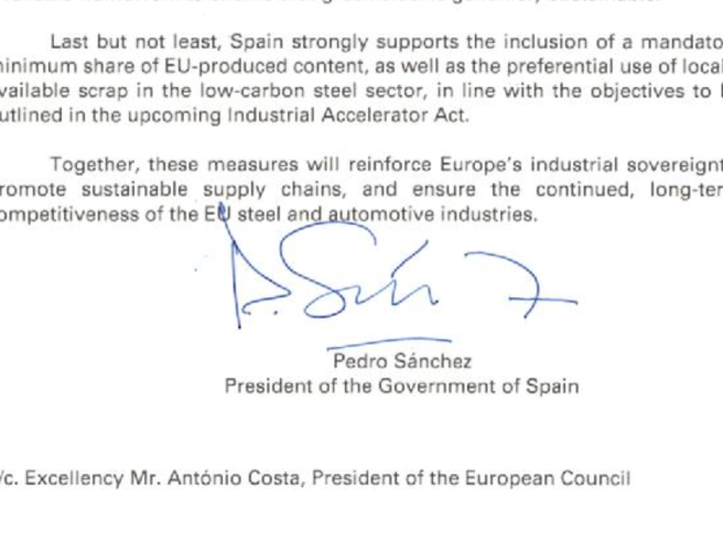 Carta de Sánchez a Von der Leyen