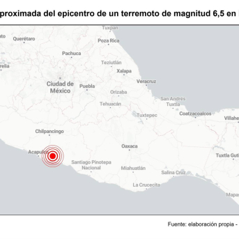 Ubicación aproximada del epicentro de un terremoto de magnitud 6,5 en la escala abierta de Richter en México EUROPA PRESS