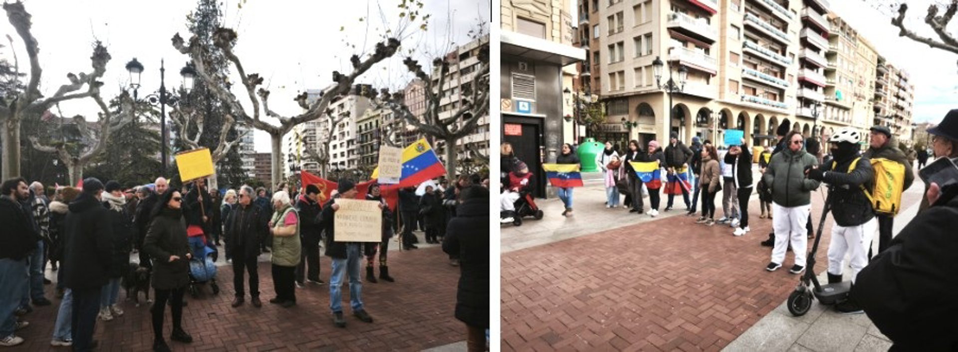 Imágenes de las dos concentraciones en torno a Venezuela que han coincidido en El Espolón EUROPA PRESS