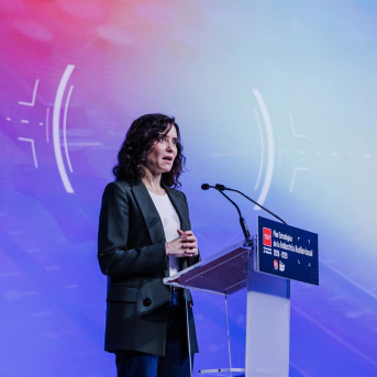 La presidenta de la Comunidad de Madrid, Isabel Díaz Ayuso, presenta el Plan Audiovisual del Gobierno regional, en Madrid Content City, a 12 de diciembre de 2025, en Tres Cantos, Madrid (España).  Carlos Luján - Europa Press