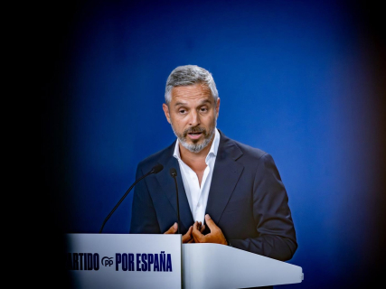 El vicesecretario de Hacienda, Vivienda e Infraestructuras del PP, Juan Bravo, durante una rueda de prensa, en la sede del PP Ricardo Rubio - Europa Press