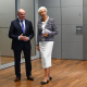 18 July 2024, Hesse, Frankfurt/Main: President of the European Central Bank (ECB) Christine Lagarde and Vice President Luis de Guindos leave the press conference at the ECB headquarters. Photo: Arne Dedert/dpa Arne Dedert/dpa