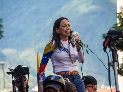 La líder opositora venezolana María Corina Machado, durante una marcha en Caracas Europa Press/Contacto/Jimmy Villalta