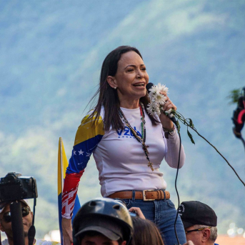 La líder opositora venezolana María Corina Machado, durante una marcha en Caracas Europa Press/Contacto/Jimmy Villalta