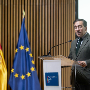 El Ministro de Asuntos Exteriores, Unión Europea y Cooperación, José Manuel Albares interviene durante el acto de presentación de un cupón extraordinario de la ONCE, a 2 de diciembre de 2025, en Madrid (España). Alberto Ortega - Europa Press