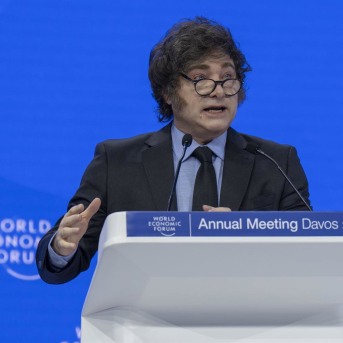El presidente de Argentina, Javier Milei, durante su intervención en el Foro de Davos del pasado año. Gabriel Lado/World Economic Foru / DPA