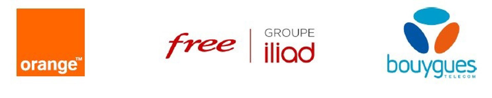 Logos de Orange, Free-iliad y Bouygues. ORANGE, FREE-ILIAD Y BOUYGUES