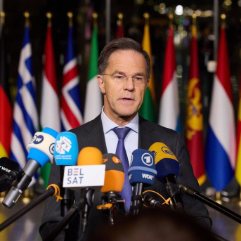 El secretario general de la OTAN, Mark Rutte, en declaraciones antes de la reunión de ministros de Exteriores aliados. NATO El secretario general de la OTAN, Mark Rutte, en declaraciones antes de la reunión de ministros de Exteriores aliados. NATO