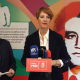 Rueda de prensa de la secretaria general del PSOE en Estepona, Emma Molina, junto al secretario de Organización del PSOE malagueño, José Bernal. PSOE MÁLAGA