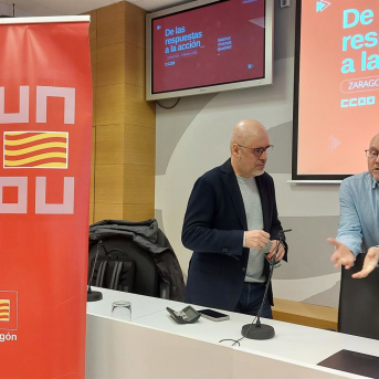 El secretario general de CCOO, Unai Sordo, junto a su homólogo en Aragón, Manuel Pina. EUROPA PRESS El secretario general de CCOO, Unai Sordo, junto a su homólogo en Aragón, Manuel Pina. EUROPA PRESS