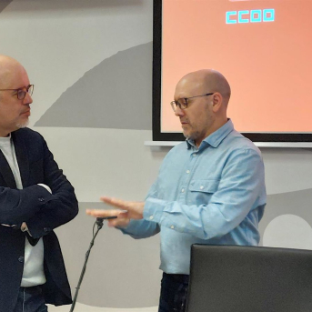 El secretario general de CCOO, Unai Sordo, y su homólogo en Aragón, Manuel Pina. EUROPA PRESS