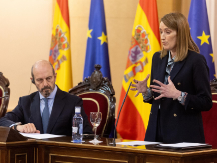 La presidenta de la Eurocámara, Roberta Metsola, en su intervención en el Senado con motivo del 40º aniversario de la adhesión de España a la UE EDUARDO PARRA - EUROPA PRESS