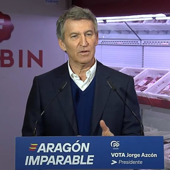 El presidente del PP, Alberto Núñez Feijóo, en Binéfar. PP