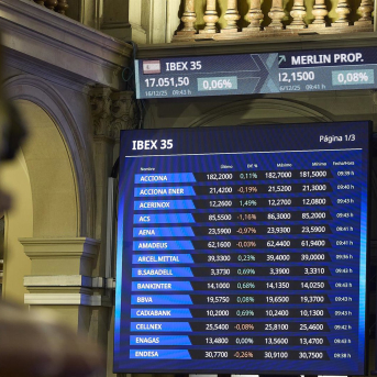 Paneles informativos en el Palacio de la Bolsa de Madrid, a 16 de diciembre de 2025, en Madrid (España). Jesús Hellín - Europa Press Paneles informativos en el Palacio de la Bolsa de Madrid, a 16 de diciembre de 2025, en Madrid (España). Jesús Hellín - Europa Press