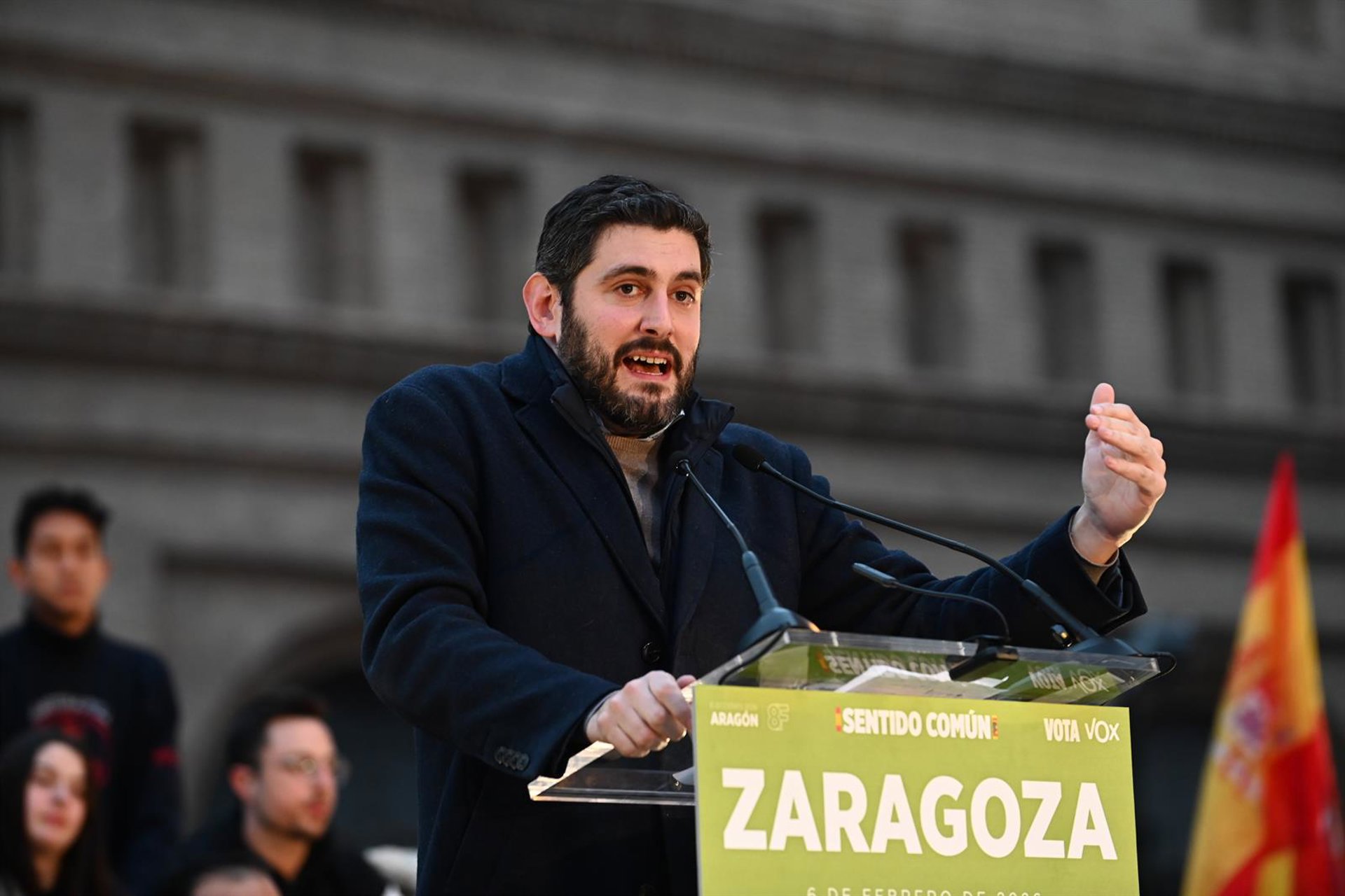 El candidato de VOX a las elecciones de Aragón, Alejandro Nolasco, interviene durante el mitin de cierre de campaña, a 6 de febrero de 2026, en Zaragoza, Aragón (España). Los comicios se celebran el próximo domingo 8 de febrero. Ramón Comet - Europa Press El candidato de VOX a las elecciones de Aragón, Alejandro Nolasco, interviene durante el mitin de cierre de campaña, a 6 de febrero de 2026, en Zaragoza, Aragón (España). Los comicios se celebran el próximo domingo 8 de febrero. Ramón Comet - Europa Press