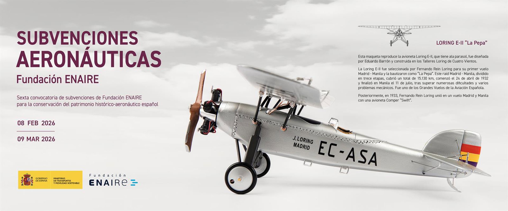 Fundación Enaire convoca subvenciones por 168.000 euros para conservar el patrimonio histórico-aeronáutico español. FUNDACIÓN ENAIRE