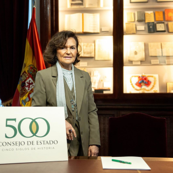 La presidenta del Consejo de Estado, Carmen Calvo, durante la presentación del programa del V Centenario del Consejo de Estado Gabriel Luengas - Europa Press