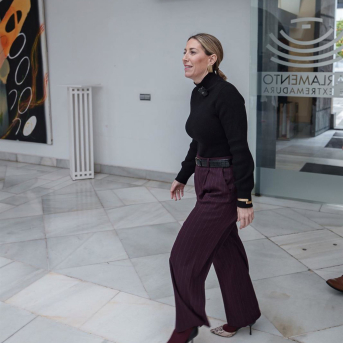 La presidenta del Grupo Parlamentario Popular, María Guardiola, tras reunirse con el presidente de la Asamblea de Extremadura este pasado martes  Javier Cintas - Europa Press