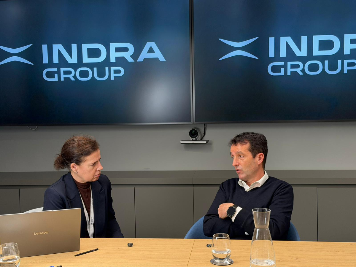 Ángel Escribano, presidente de Indra Group, en un momento de la entrevista en Exclusiva para Demócrata. Foto: 