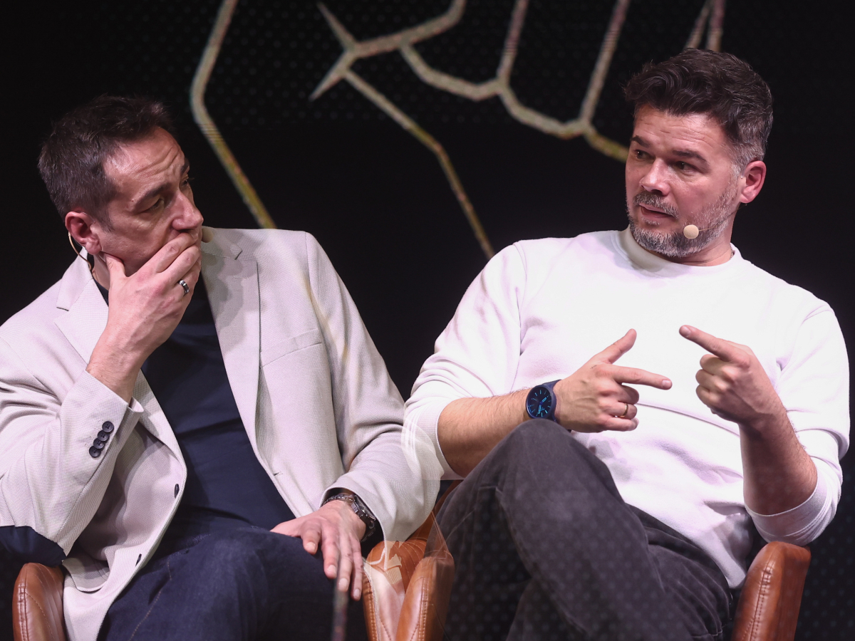 El diputado de Más Madrid en la Asamblea, Emilio Delgado y el portavoz de ERC en el Congreso, Gabriel Rufián, durante un diálogo sobre el futuro de la izquierda | Eduardo Parra (Europa Press)