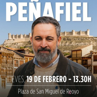 Cartel de Vox con la visita de Santiago Abascal a Peñafiel (Valladolid) VOX Cartel de Vox con la visita de Santiago Abascal a Peñafiel (Valladolid) VOX
