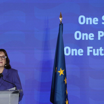 La comisaria de la CE para el Mediterráneo, Dubravka uica, durante la reunión ministerial del Foro Regional de la Unión por el Mediterráneo (UpM), a 28 de noviembre de 2025, en Barcelona, Catalunya (España). David Zorrakino - Europa Press