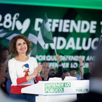 La secretaria general del PSOE andaluz y vicepresidenta primera del Gobierno de España, María Jesús Montero, en un acto en Jaén el 21 de febrero de 2026. PSOE ANDALUCIA
