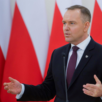 El presidente de Polonia, Karol Nawrocki, en rueda de prensa. Imagen de archivo Europa Press/Contacto/Yauhen Yerchak