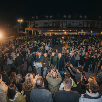 El presidente de Vox, Santiago Abascal, durante un acto de partido en Arroyo de la Encomienda (Valladolid) VOX