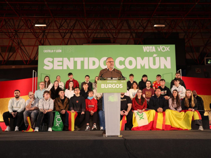 El candidato de Vox a la Presidencia de la Junta, Carlos Pollán, durante un acto en Burgos VOX