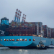 28 March 2024, Hamburg, Hsmburg: The world's first large methanol container ship, the "Ane Maersk" from shipping company Maersk, docks at the Eurogate container terminal in the Port of Hamburg.  Axel Heimken/dpa
