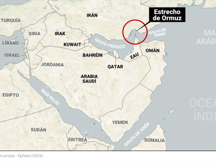 Mapa de localizacion del Estrecho de Ormuz y de los países que rodean el Golfo Pérsico 