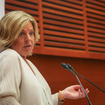 La presidenta de COVITE, Consuelo Ordóñez, interviene durante el acto de entrega del Premio COVITE Unanue - Europa Press