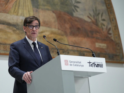 El president de la Generalitat, Salvador Illa, interviene durante un acto en el Palau de la Generalitat David Zorrakino - Europa Press