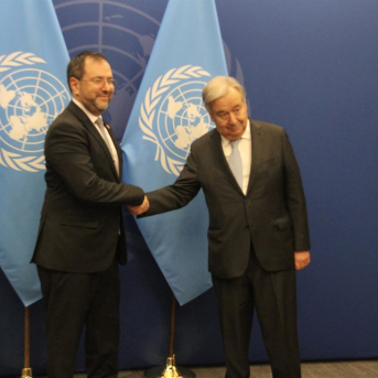 El Ministro de Exteriores de Venezuela, Yván Gil Pinto, junto al Secretario General de la ONU, António Guterres Europa Press/Contacto/Niyi Fote