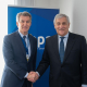 El presidente del PP, Alberto Núñez Feijóo, en las bilaterales mantenidas con el vicepresidente del Gobierno de Italia, Antonio Tajani y el líder del partido Kataeb Libanés, Samy Gemayel. DIEGO PUERTA - PP