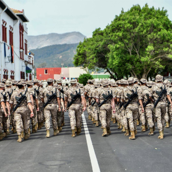 Vista de los 130 militares de Ceuta que parten a la Operación XVIII de apoyo a Irak, en el acuartelamiento González Tablas de Ceuta, a 28 de abril de 2023, en Ceuta (España).  Antonio Sempere - Europa Press