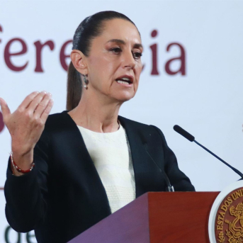 La presidenta de México, Claudia Sheinbaum, durante una rueda de prensa diaria desde la sede de Gobierno. Carlos Santiago/eyepix via ZUMA / DPA