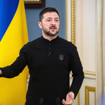 El presidente ucraniano, Volodimir Zelenski, durante una rueda de prensa en Kiev.  Europa Press/Contacto/Danylo Antoniuk