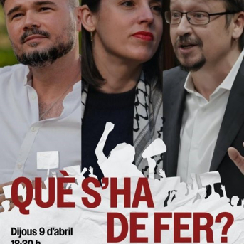 Cartel del acto de Gabriel Rufián, Irene Montero y Xavi Domènech en Barcelona @GABRIELRUFIAN