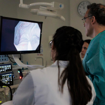 La Unidad de Endoscopia Digestiva de la Clínica Universidad de Navarra durante la realización de una colonoscopia. CLÍNICA UNIVERSIDAD DE NAVARRA