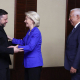 The president of Ukraine, Volodimir Zelenski, receives in Kiev the president of the European Commission, Ursula von der Leyen, and the president of the European Council, António Costa ALEXANDROS MICHAILIDIS