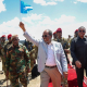 El presidente de Somalia, Hasan Sheij Mohamud, llega al aeropuerto de Baidoa, estado de Suroeste, a 3 de abril de 2026 PRESIDENCIA DE SOMALIA / X