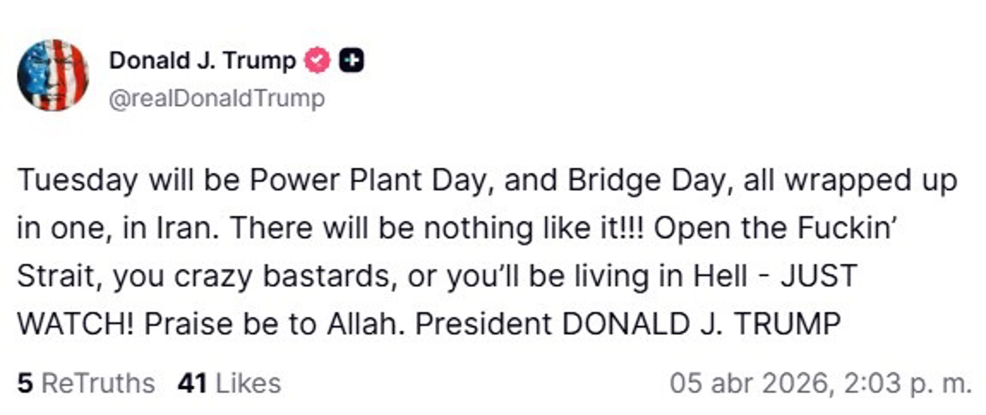 El presidente de Estados Unidos, Donald Trump, amenaza a Irán DONALD TRUMP / X