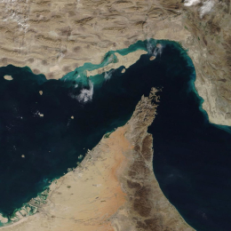 Mapa de l'estret d'Ormuz, que connecta el golf d'Oman amb el del golf Pèrsic Modis Team/Nasa Gsfc / Zuma Press / ContactoPhoto