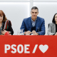 La presidenta del PSOE, Cristina Narbona, el presidente del Gobierno, Pedro Sánchez, y la Secretaria de Organización, Rebeca Torró. Carlos Luján - Europa Press