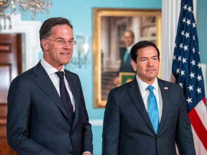 El secretario general de la OTAN, Mark Rutte, es recibidio en Washington por el secretario de Estado de Estados Unidos, Marco Rubio. Andrew Leyden / Zuma Press / ContactoPhoto