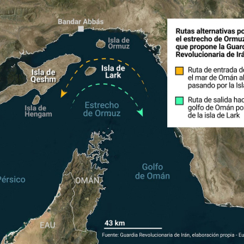Mapa con las rutas alternativas propuestas por Irán en el estrecho de Ormuz.  Europa Press