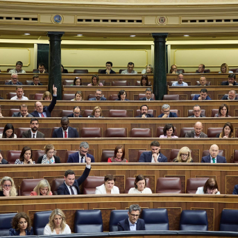 Los diputados del Congreso votan una iniciativa durante una sesión plenaria en el Congreso de los Diputados Jesús Hellín - Europa Press
